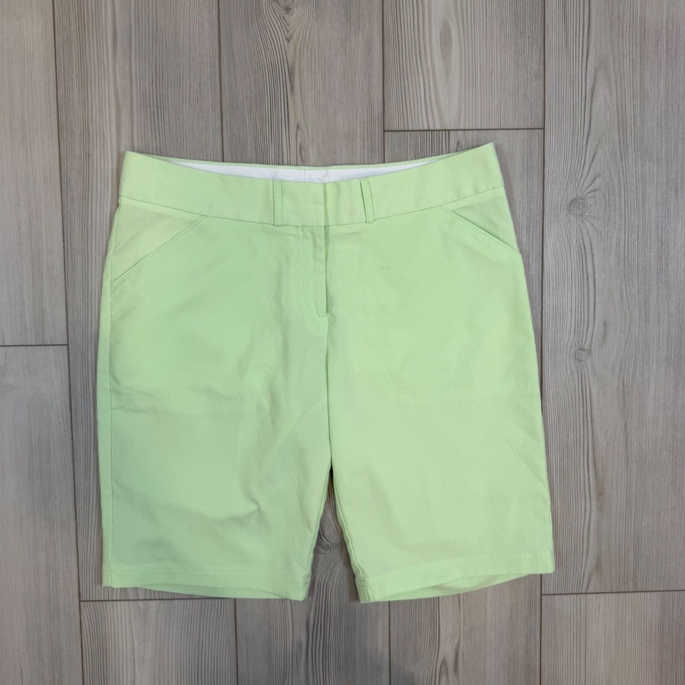 Peter Millar Wicking Golf Shorts Womens 10 Lime Green White Micro Stripe Pockets